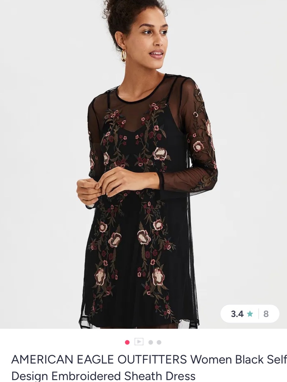 VGUC American Eagle Black Mesh Embroidered Dress. Size Small